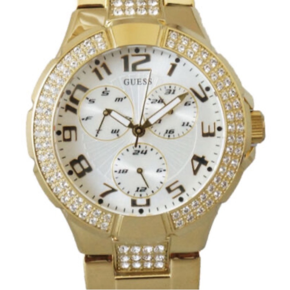 Guess Gold and White Chronograph Watch with Crystal Accents